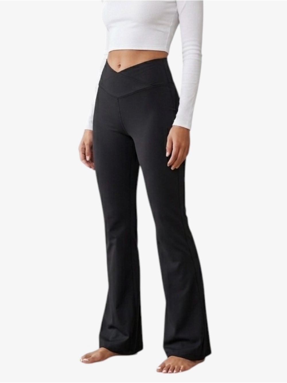Mebius V-Waist Flare Leggings in Black Women’s Size S NWT